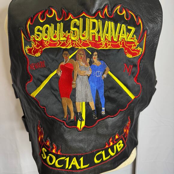 IK Genuine Leather Soul Survivaz Social Club Biker Vest XL Newark NJ - Picture 4 of 9